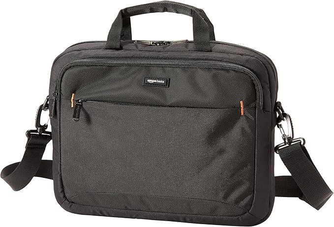 Amazon Basics Laptop Tablet Carrying Case with Shoulder Strap and Grab Handles, 14-inch, Black, Compartments for Storage