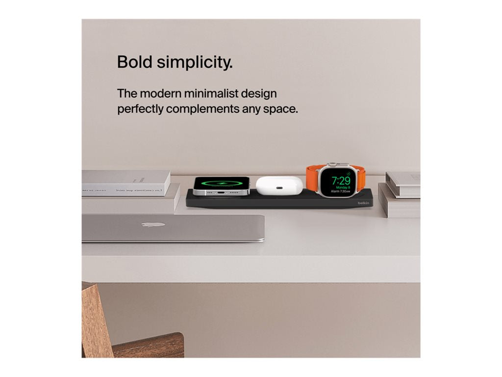 Belkin BoostCharge Pro 3-in-1 - Wireless charging pad - Fast Charge - black - for Apple AirPods; AirPods Pro; iPhone 12, 13; WIZ016TTBK