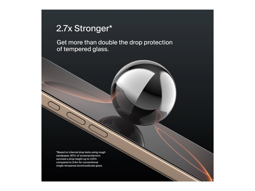 Belkin ScreenForce UltraGlass 2 - Screen protector for cellular phone - treated - 2.5D - glass - for Apple iPhone 16 Pro OVA157FQ